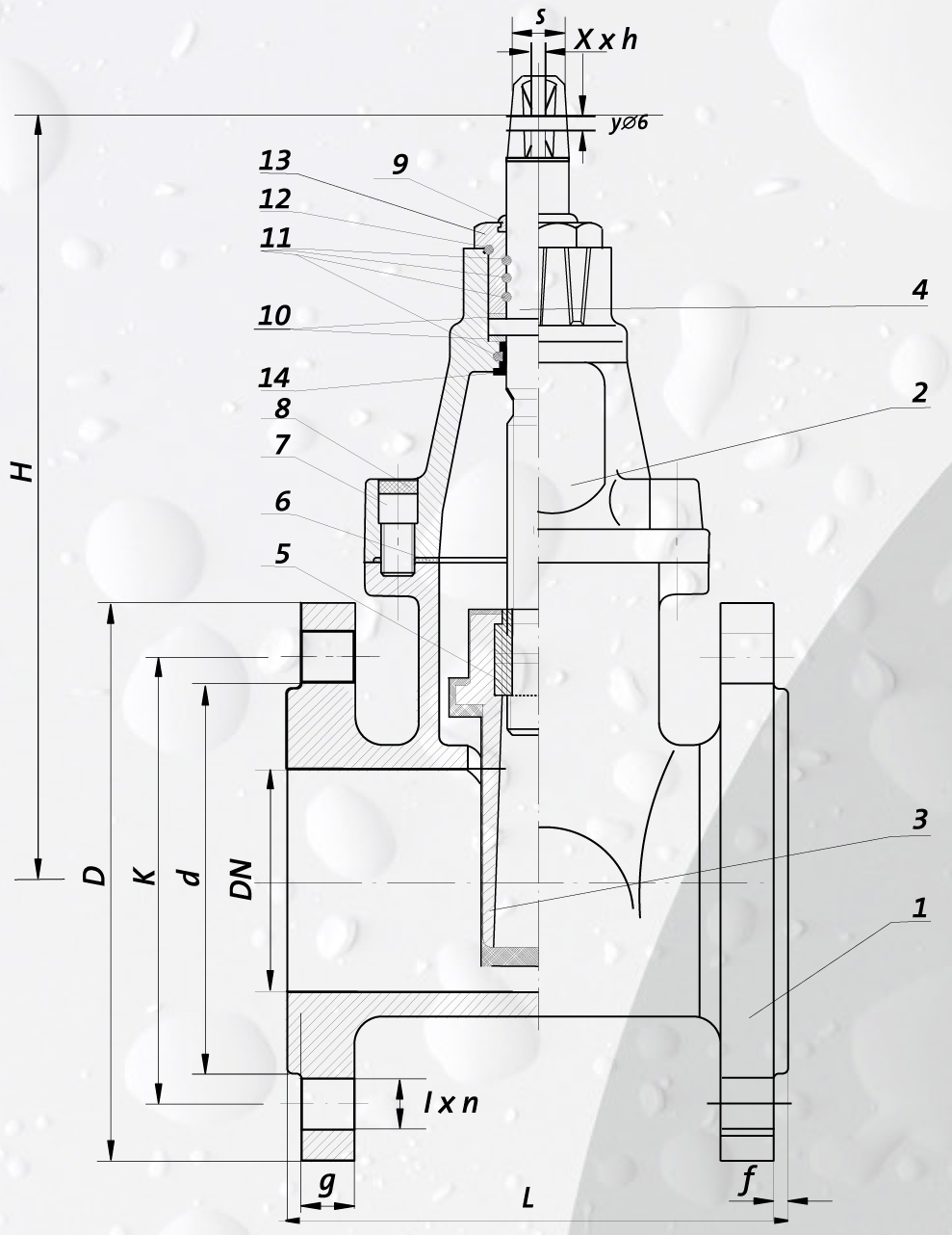 Чертеж для Фланцевая клиновая задвижка Norson формы 111 F4 SFERO PN 10/16 DN125