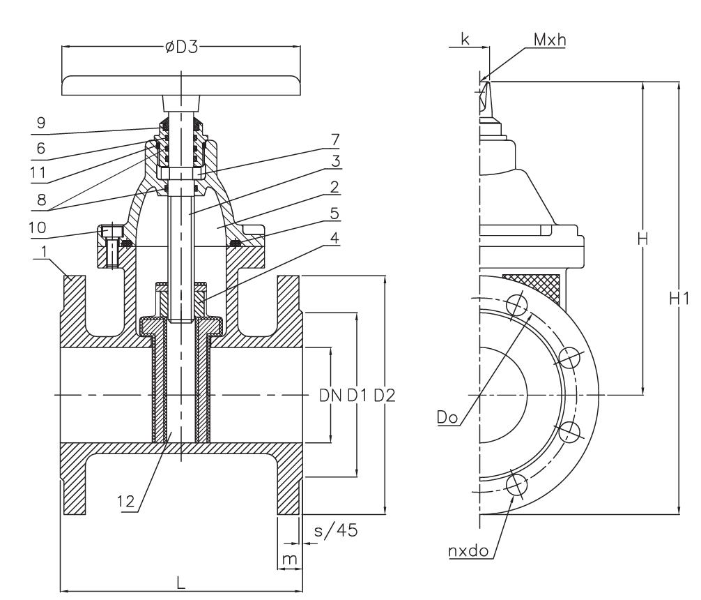Чертеж для Задвижка клиновая фланцевая Bohamet ZK1 (арт. 10.850.14)